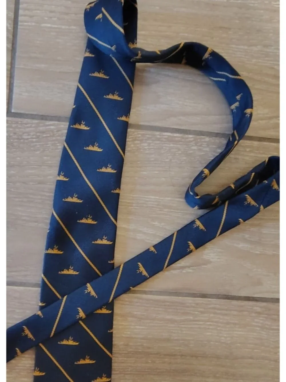 Golden Clasp Prince Consort Navy Blue Tie, Gold Stripe Battleship, 57